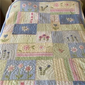 Pottery Barn Twin sized quilt, pastels, embroidered flowers cottage core beach